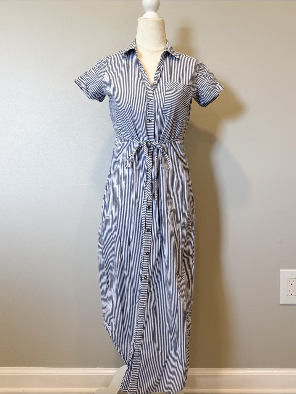 Abercrombie & Fitch Striped Button-Front Midi Shirt Dress with Tie Waist